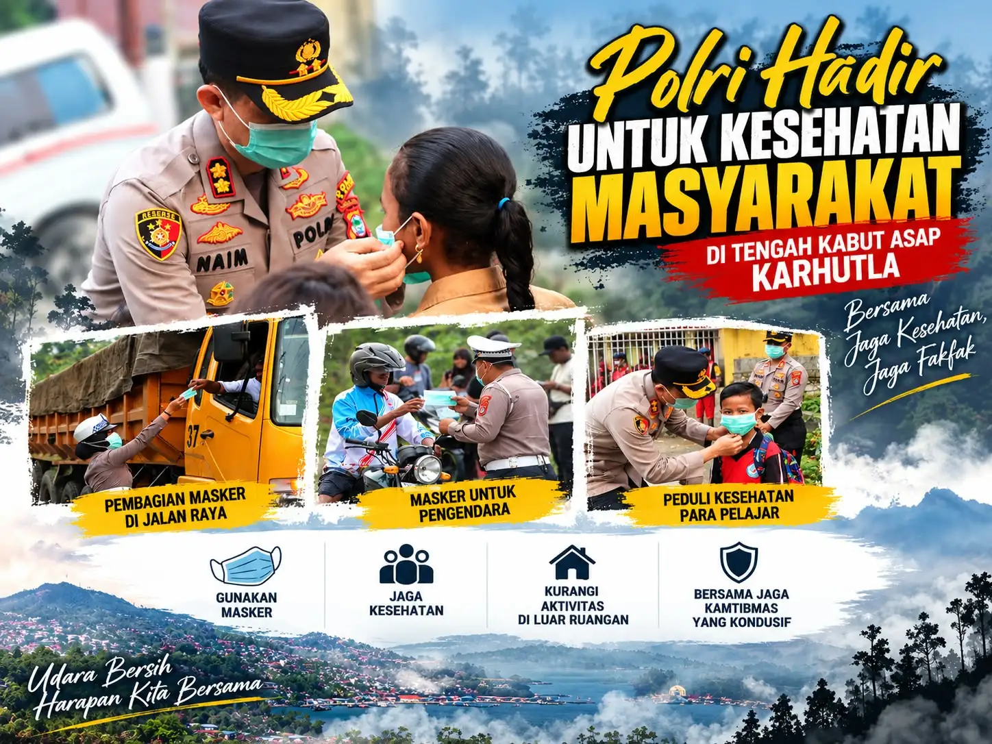 Ketika Kabut Asap Menutup Fakfak, Kapolres Turun Membagikan Masker